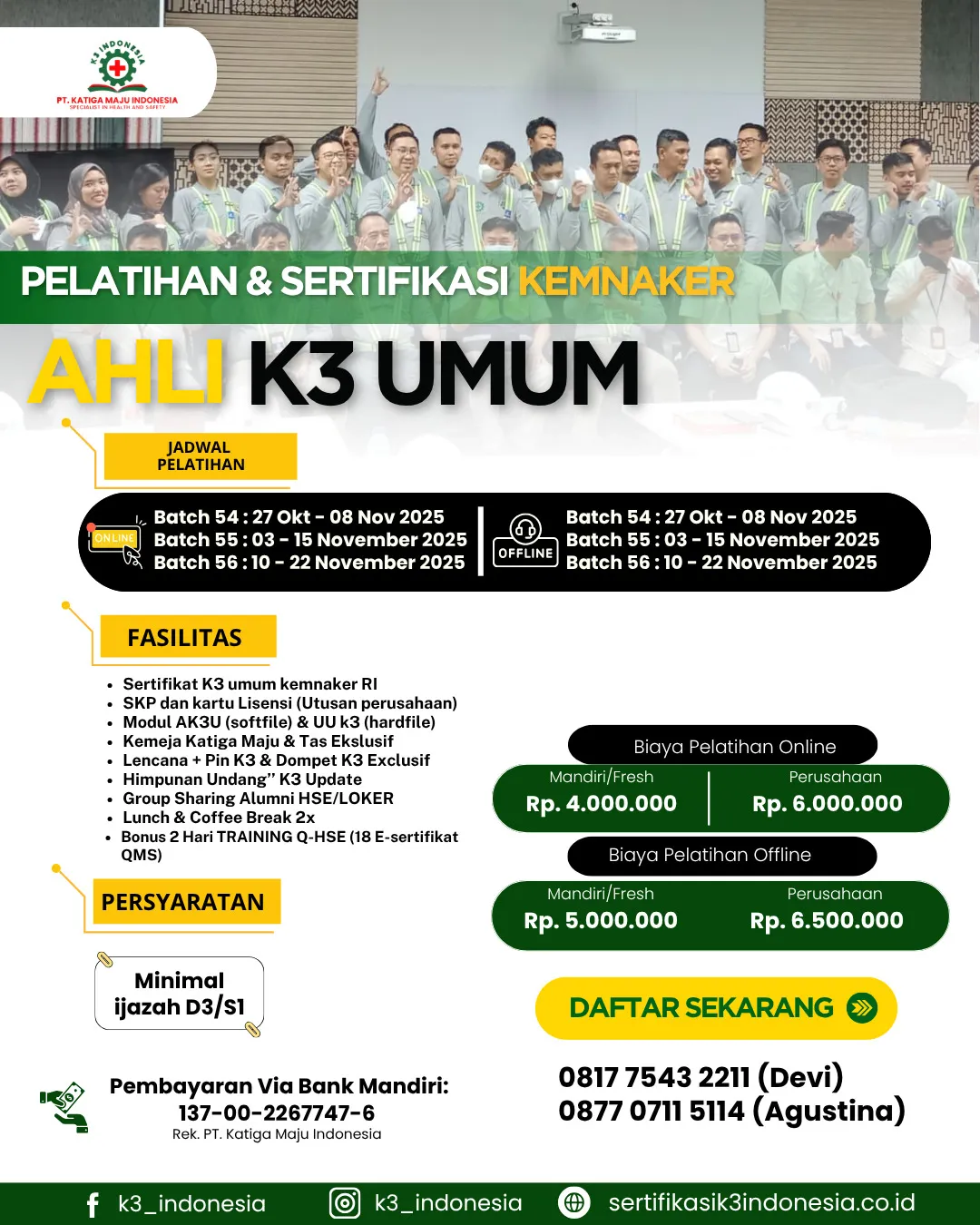 Pelatihan & Sertifikasi Ahli K3 UMUM