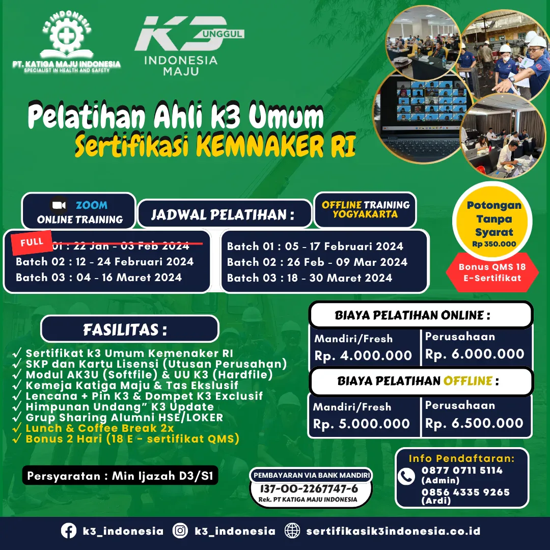 ahli k3 umum kemnaker offline online - Pusat Sertifikasi dan Pelatihan K3 - sertifikasi k3 indonesia