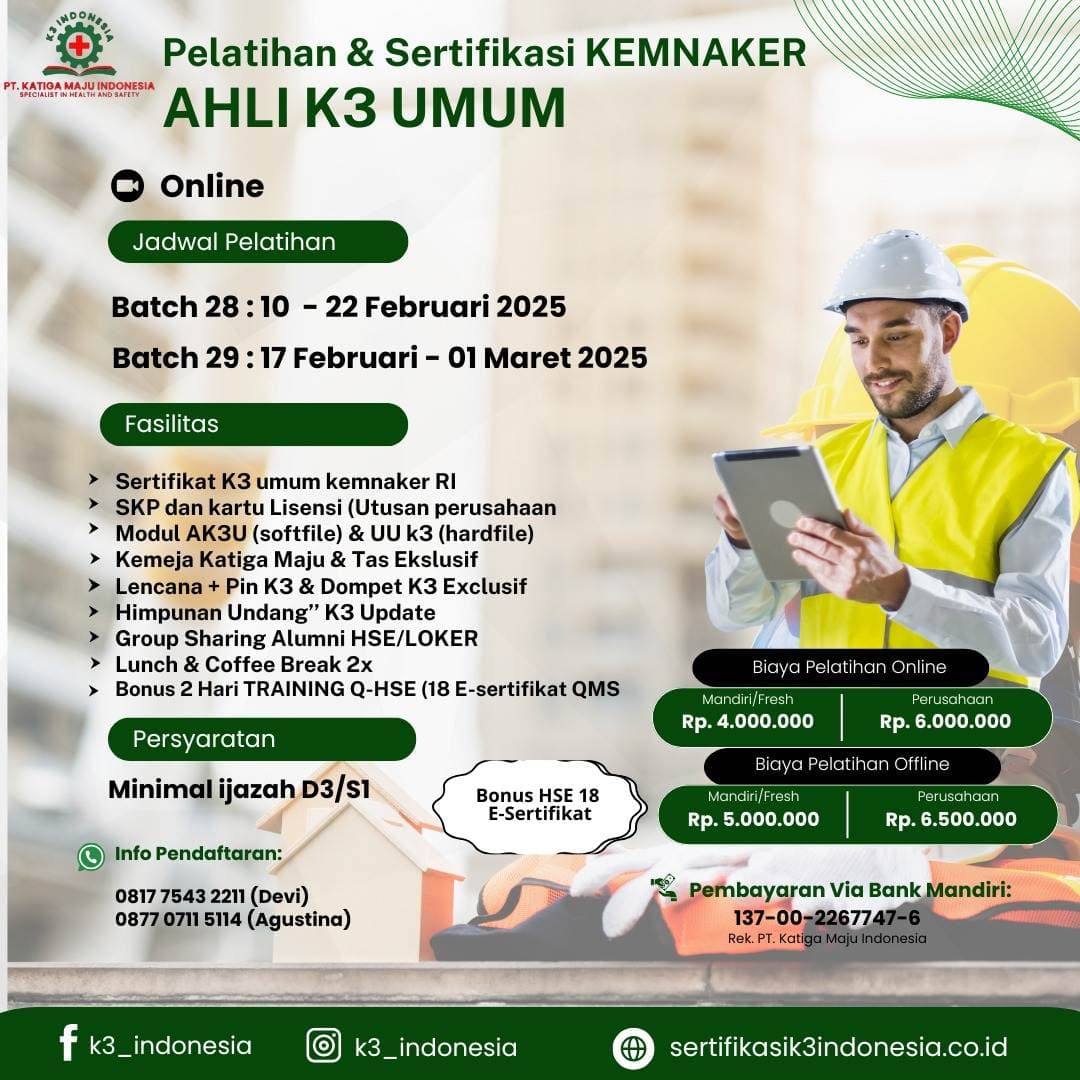 ahli k3 umum kemnaker online - Pusat Sertifikasi dan Pelatihan K3 - sertifikasi k3 indonesia