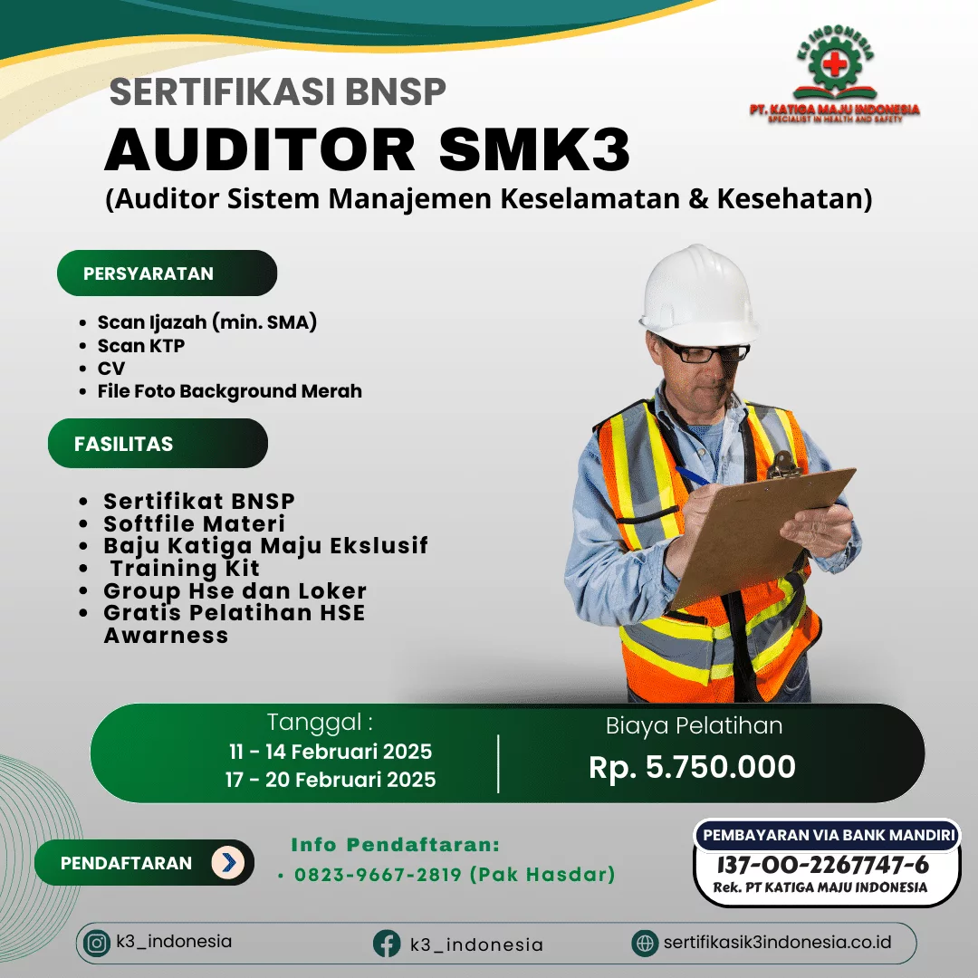 Pelatihan Auditor SMK3 Sertifikasi BNSP Online