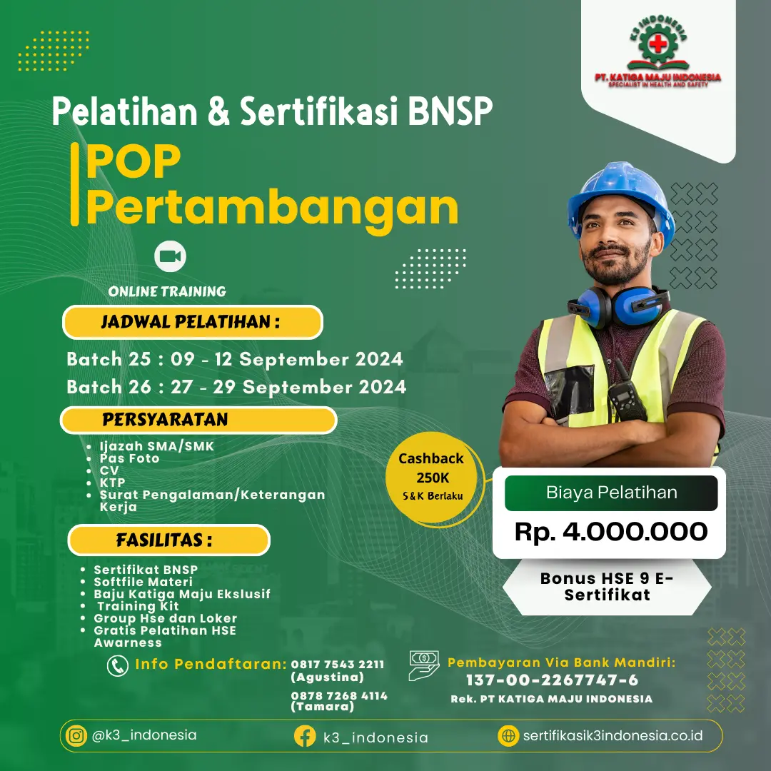 Pengawas Operasional Pertama POP Pertambangan - Pusat Sertifikasi dan Pelatihan K3 - sertifikasik3 indonesia