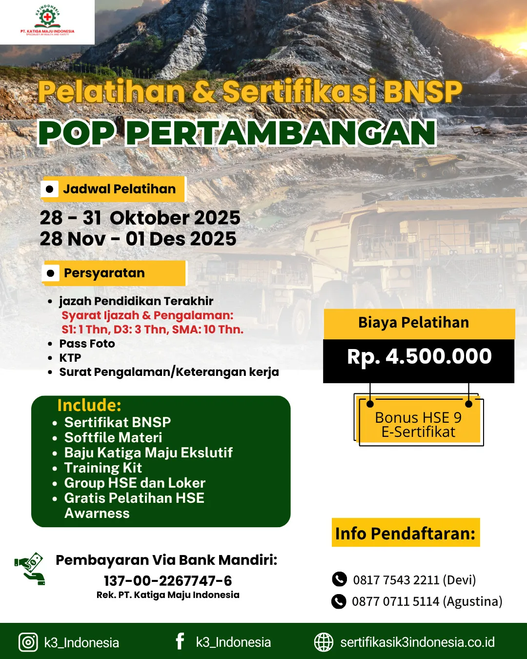 Pelatihan & Sertifikasi POP Pertambangan