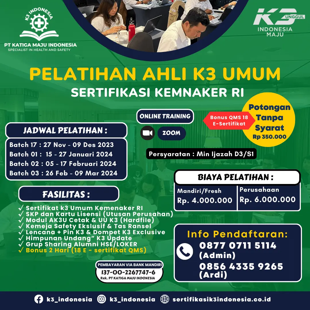 ahli k3 umum kemnaker online - Pusat Sertifikasi dan Pelatihan K3 - sertifikasi k3 indonesia