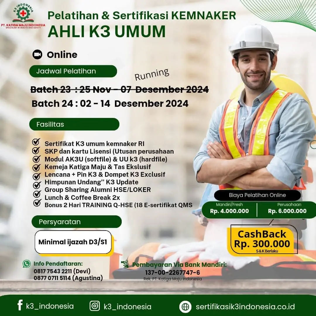 ahli k3 umum kemnaker online - Pusat Sertifikasi dan Pelatihan K3 - sertifikasi k3 indonesia