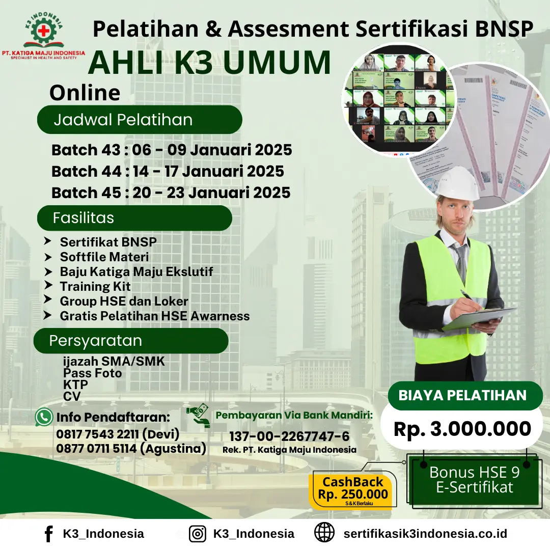 ahli k3 umum BNSP - Pusat Sertifikasi dan Pelatihan K3 - sertifikasi k3 indonesia