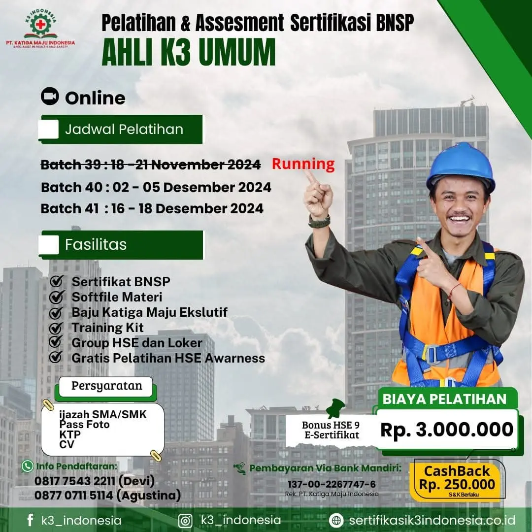 ahli k3 umum BNSP - Pusat Sertifikasi dan Pelatihan K3 - sertifikasi k3 indonesia