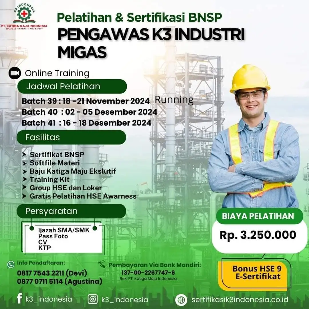 pengawas k3 migas - Pusat Sertifikasi dan Pelatihan K3 - sertifikasi k3 indonesia