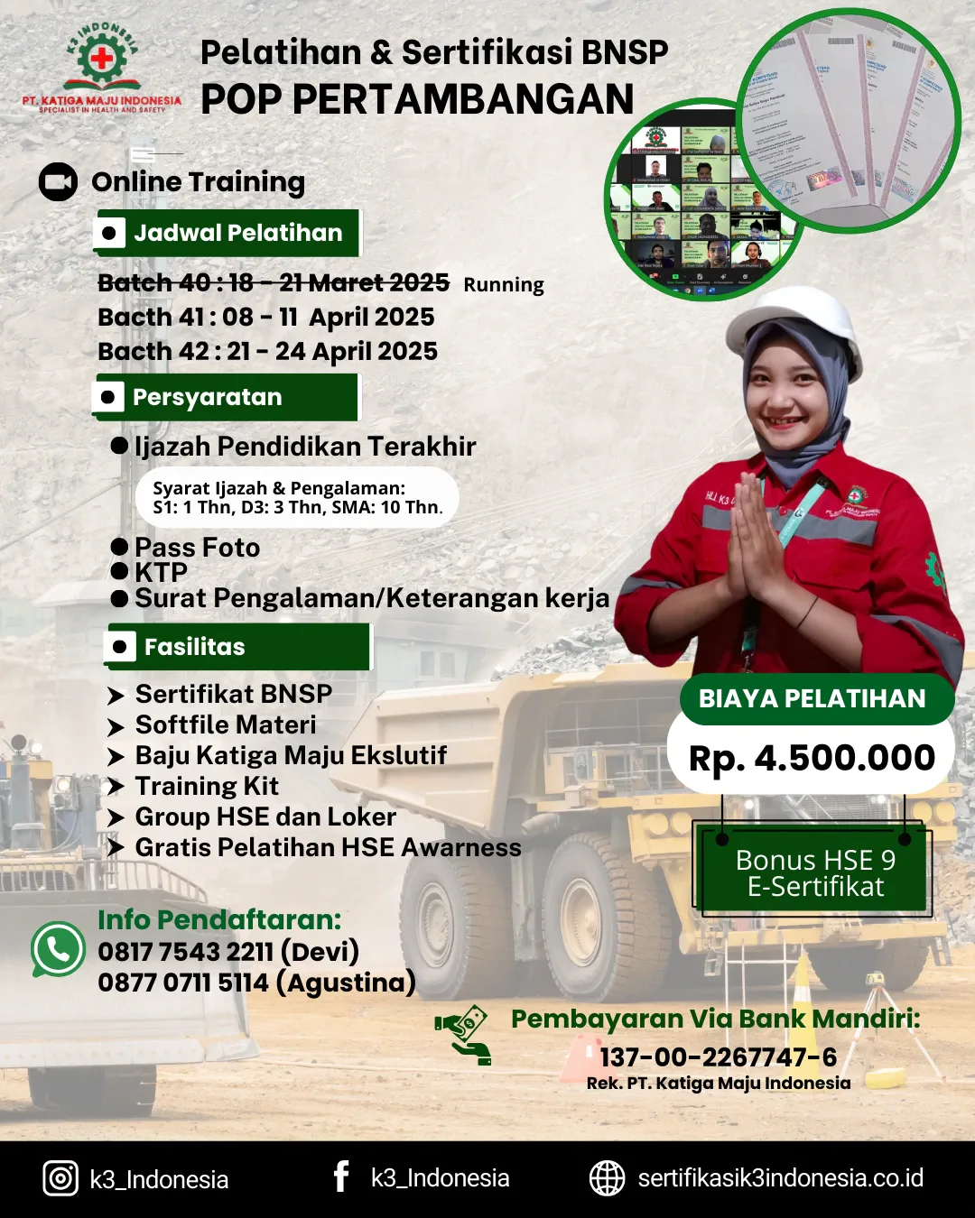 Pengawas Operasional Pertama POP Pertambangan - Pusat Sertifikasi dan Pelatihan K3 - sertifikasik3 indonesia