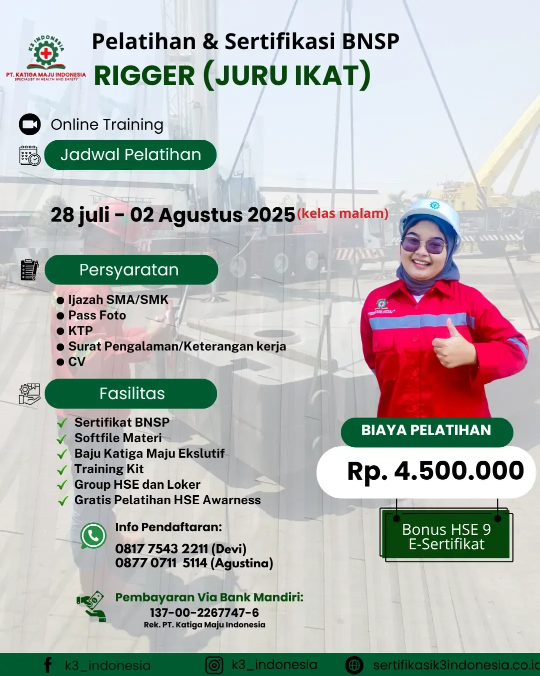 pelatihan rigger (juru ikat) BNSP Pusat Sertifikasi dan Pelatihan K3 - sertifikasi k3 indonesia