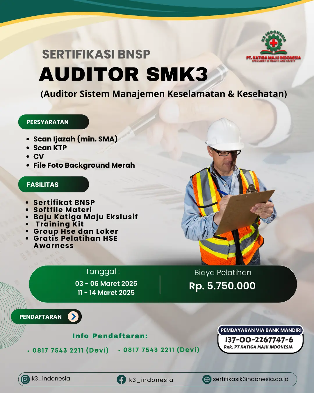 Pelatihan Auditor SMK3 Sertifikasi BNSP Online