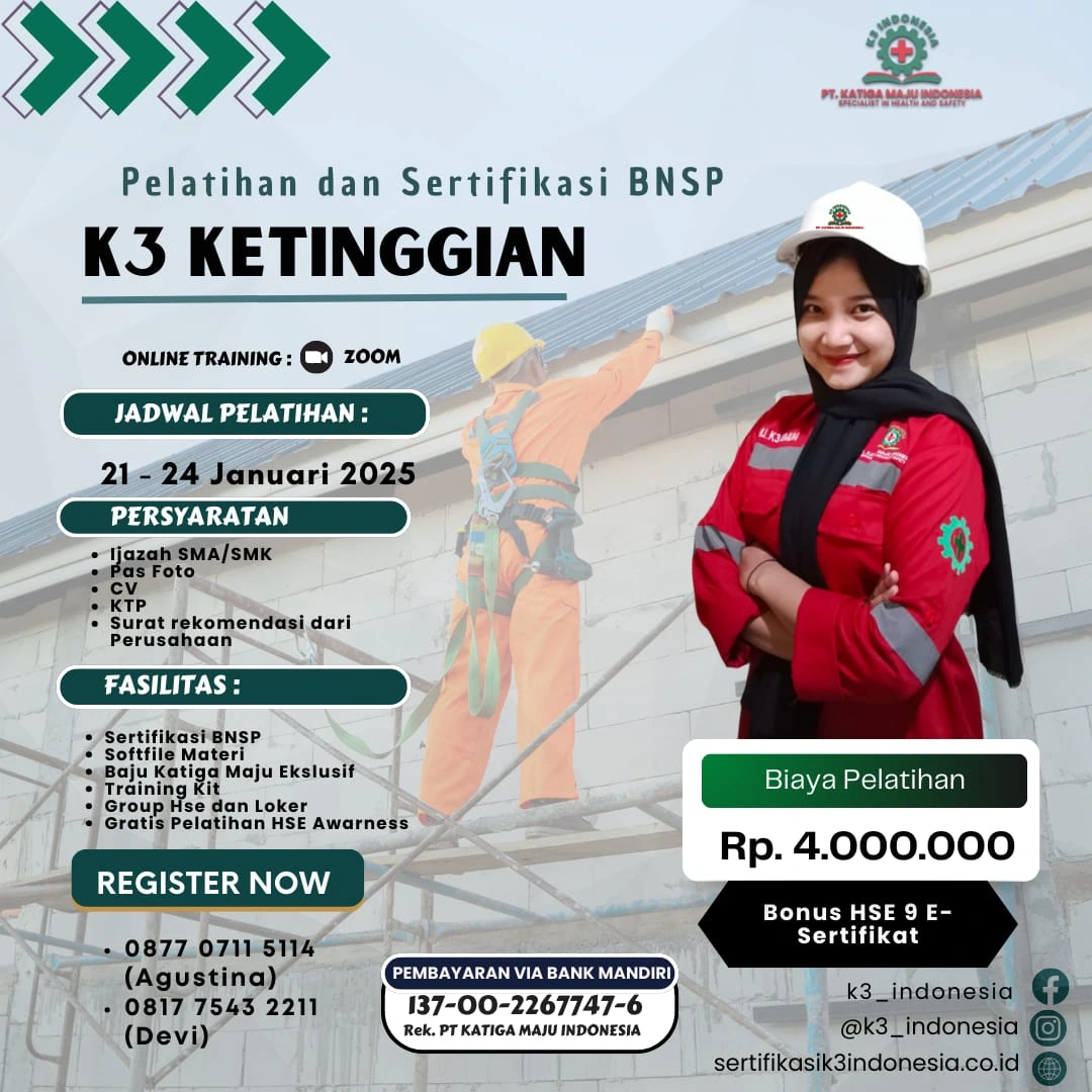 Teknisi K3 Ketinggian Sertifikasi BNSP Online