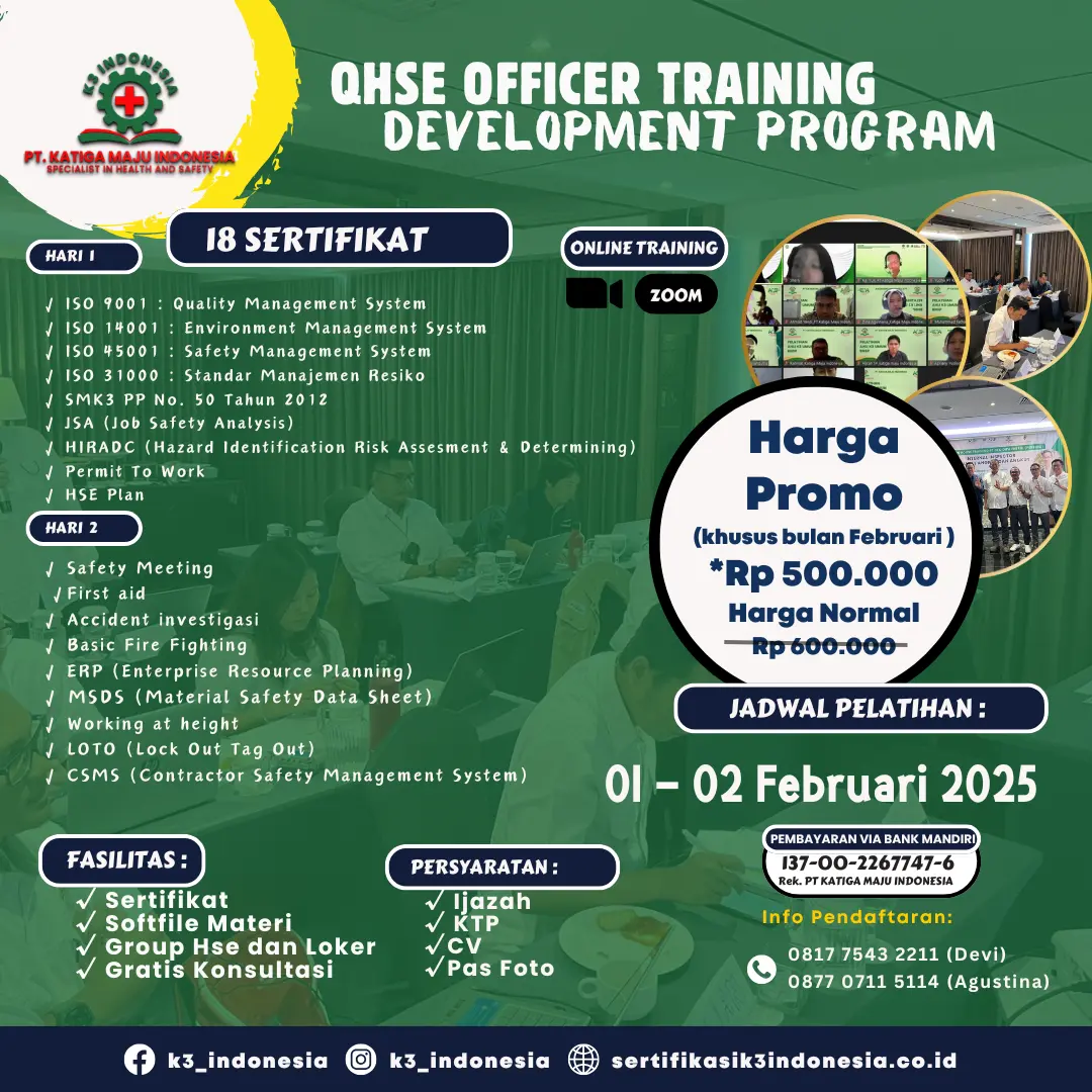 QHSE Awareness ISO 9001:2015, ISO 14001:2015, ISO 45001:2018 Sertifikasi Kompetensi Online