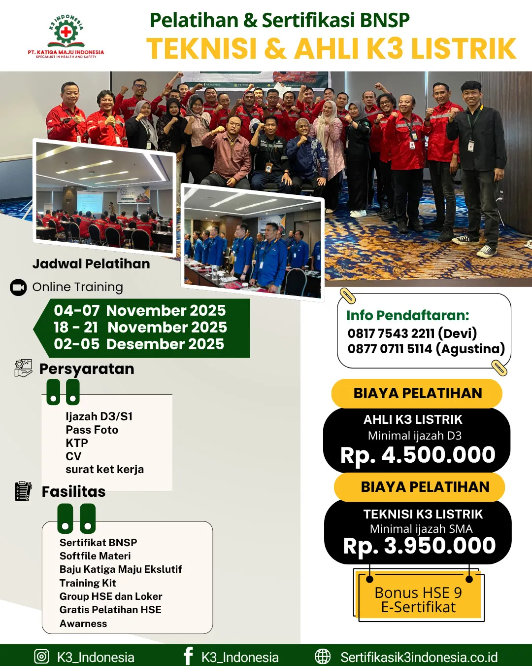 Pelatihan Teknisi K3 Listrik Sertifikasi BNSP Online