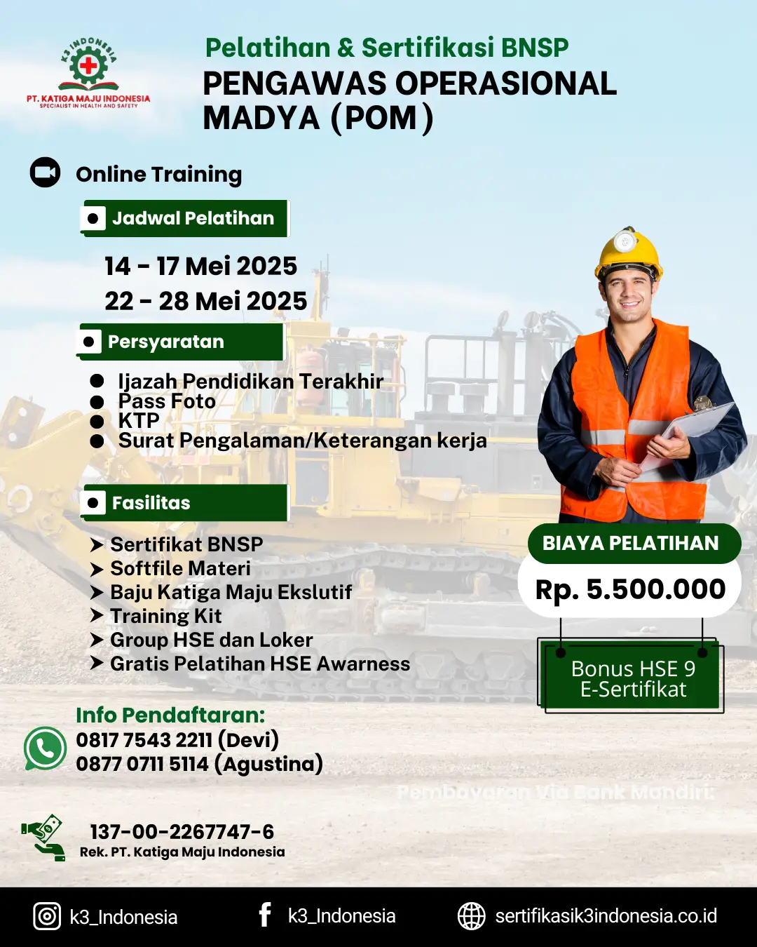 pelatihan pom pengawas operasional madya pertambangan