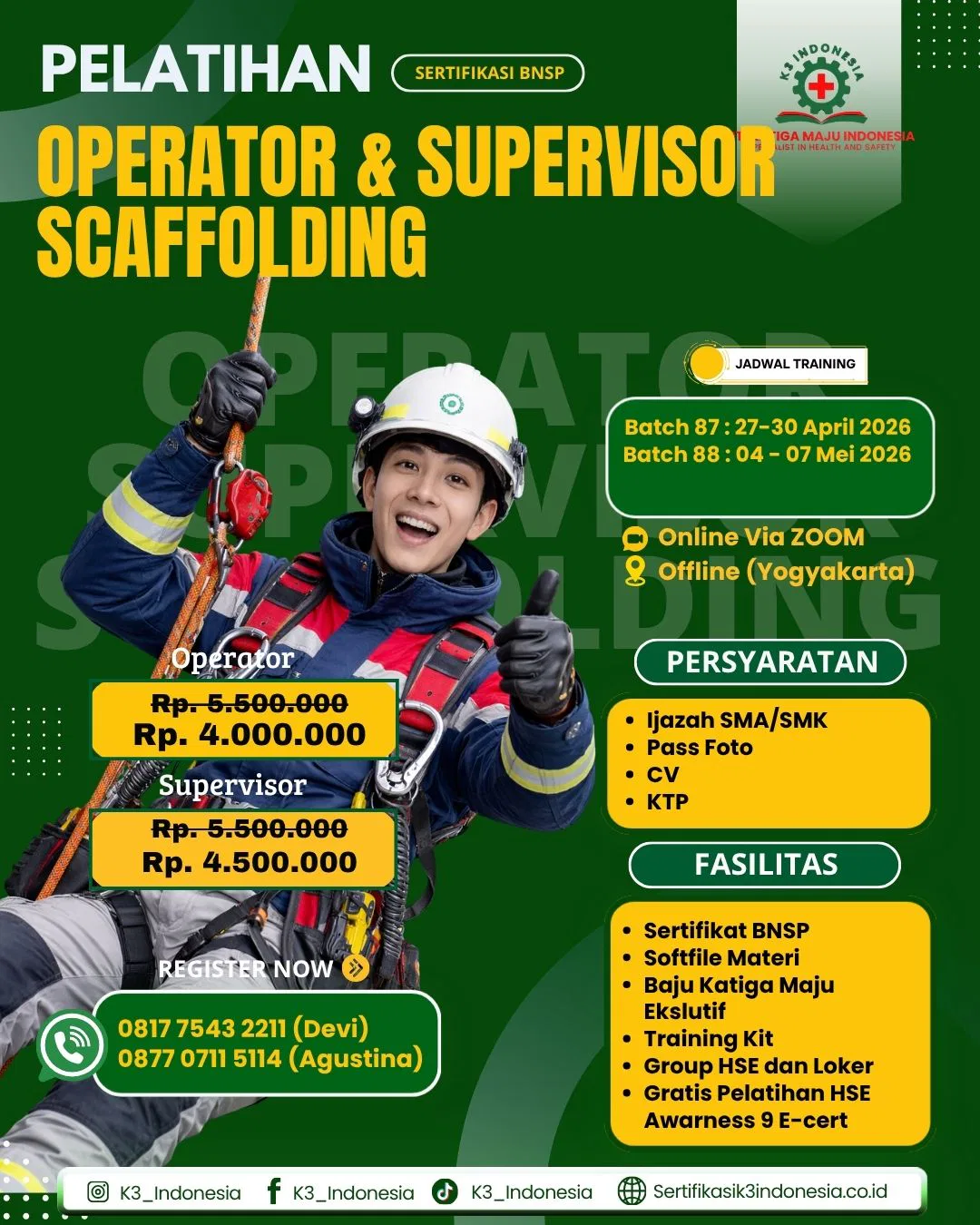 pelatihan scaffolding sertifikasi bnsp