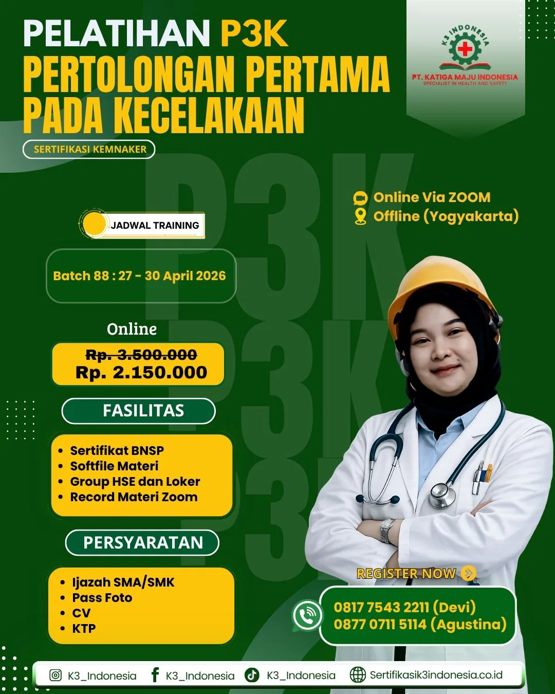 Pelatihan K3 P3K sertifikasi Kemnaker