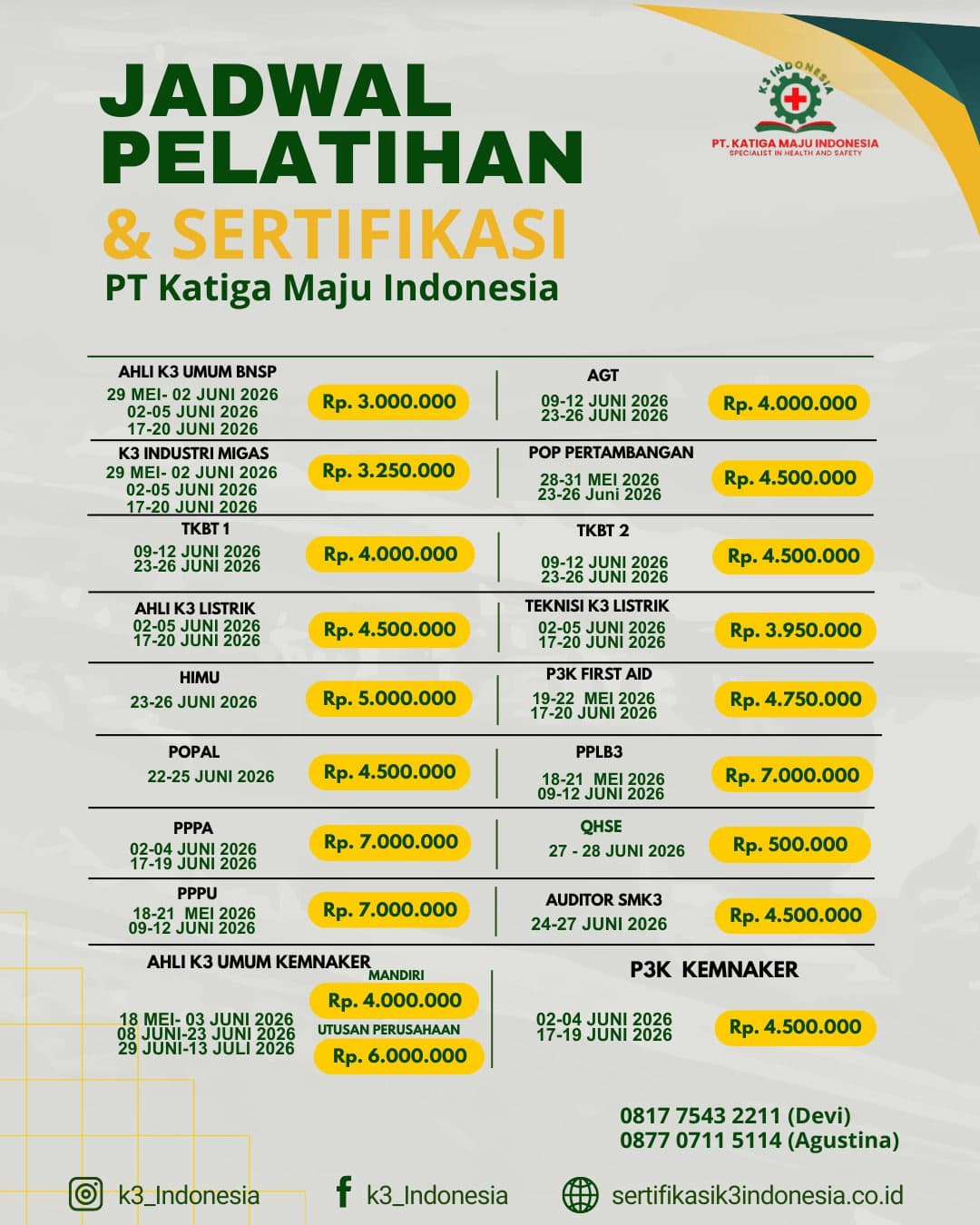 jadwal pelatihan k3 indonesia